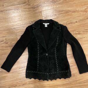 Nygard Collection Black Suede and Knit Blazer, Genuine Leather, S